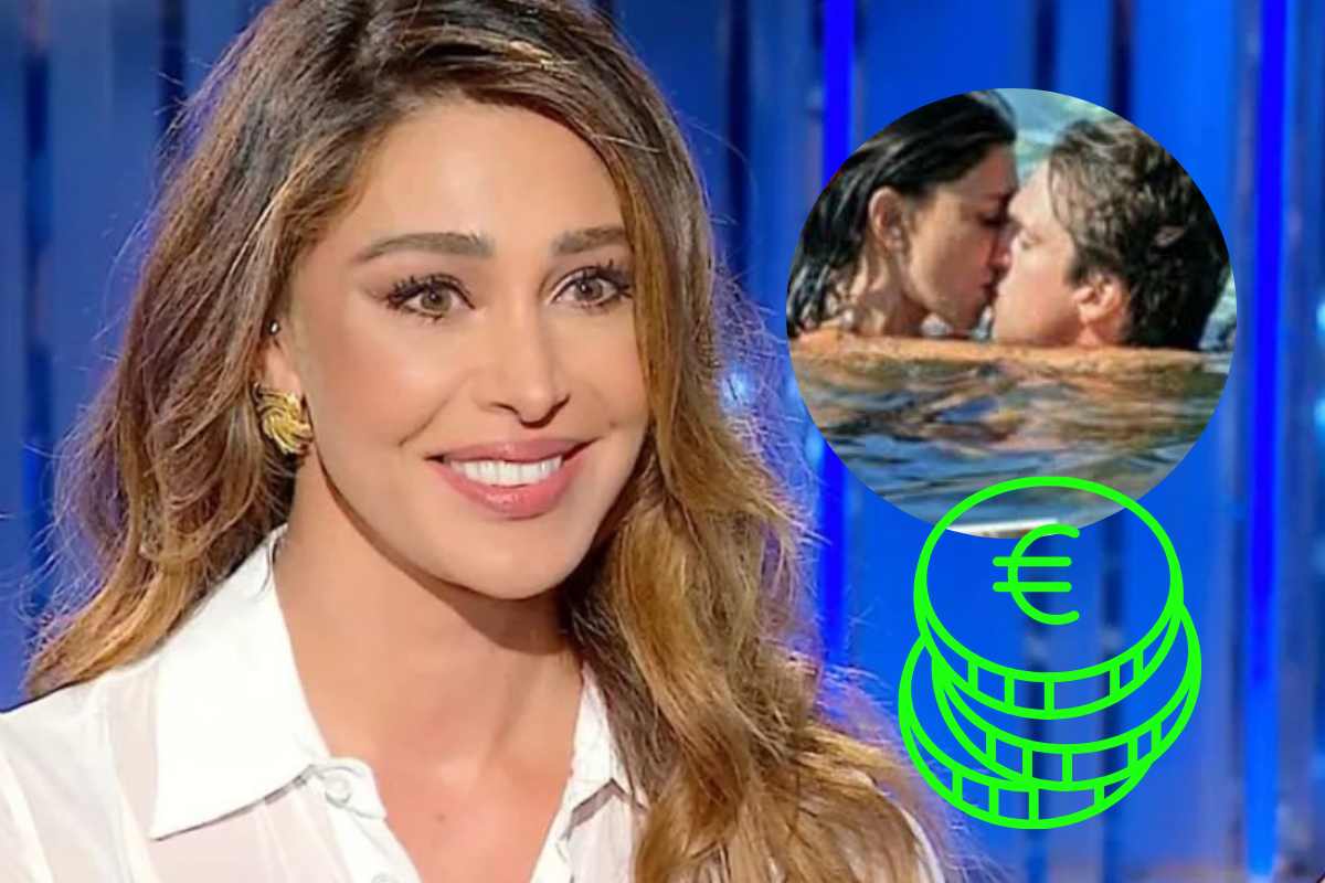 belen rodriguez bacio con fidanzato e simbolo euro