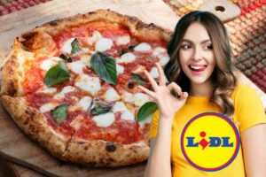 pizza donna gesto ok e logo lidl